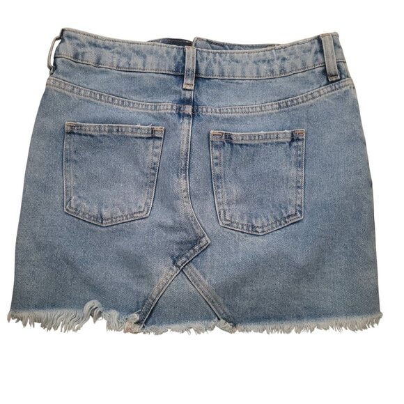 H&M Divided Distressed Light Blue Denim Mini Skirt With Raw Hem & Front Slit - S - Picture 4 of 6